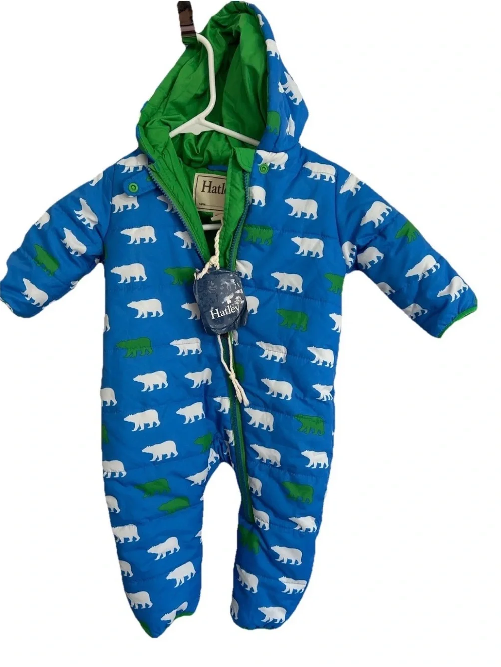 Hatley Polar Bear Blue Padded Hooded‎ Snowsuit Pram 6-9M New